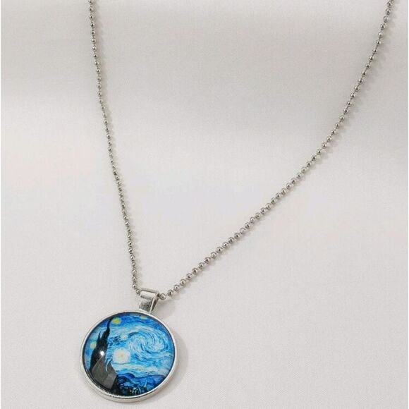 Van Gogh's Starry Night Pendant Necklace - Picture 4 of 5